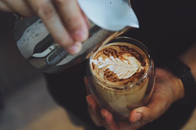Coffee latte art in cafe