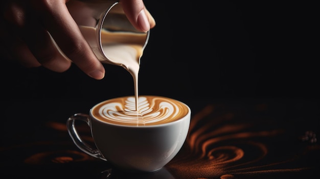 Coffee latte art gemaakt door barista in een koffieshop gecreëerd met Generative AI technologie