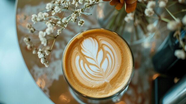 coffee latte art on the wood desk in coffee shop cafe Ai Generative