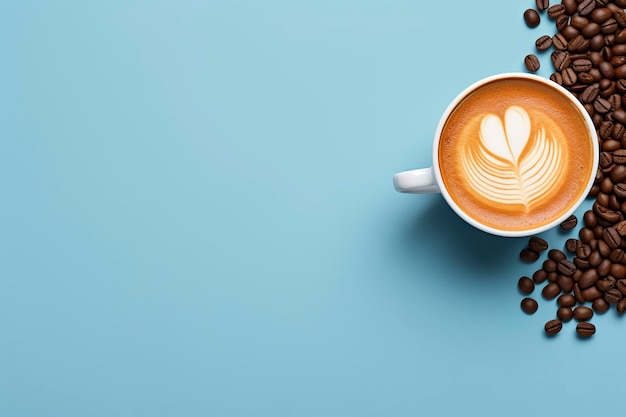 Coffee latte on a blue background