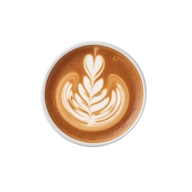 커피 라떼 컵 카푸치노 하트 모양 거품 뜨거운 음료 흰색 평면도 Generative AI에 격리