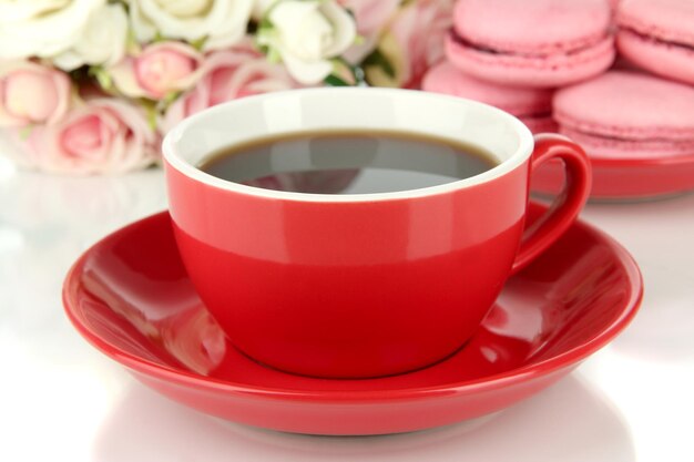 Coffee and macaroons closeup