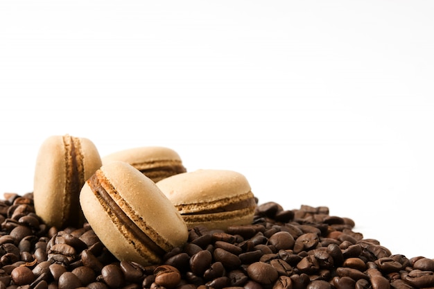 Coffee macaroons and coffee grain isolated on white background