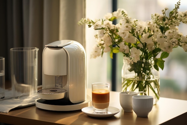 Coffee machine advertising setting with coffee cups