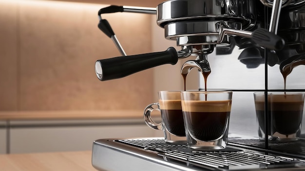 Coffee machine makes double espresso in glasses