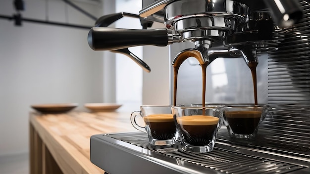 Coffee machine makes double espresso in glasses