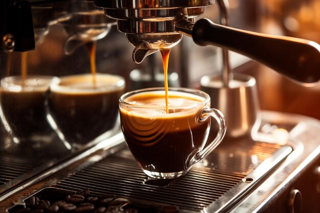 Coffee machine making a cappuccino in a coffee shop