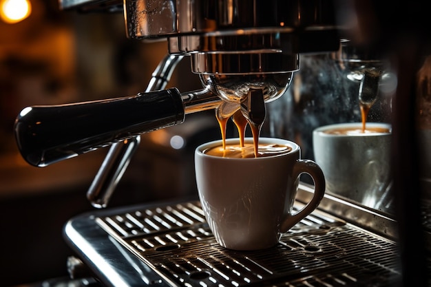 Foto macchina da caffè che prepara un cappuccino in una caffetteria