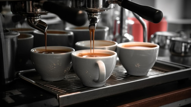 Coffee machine making fresh coffee pouring in a cup at the coffee shop Generative AI AIG21