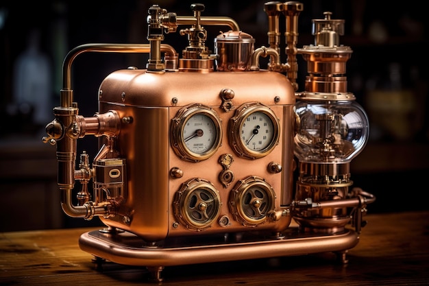 Coffee machine steampunk illustration generative ai