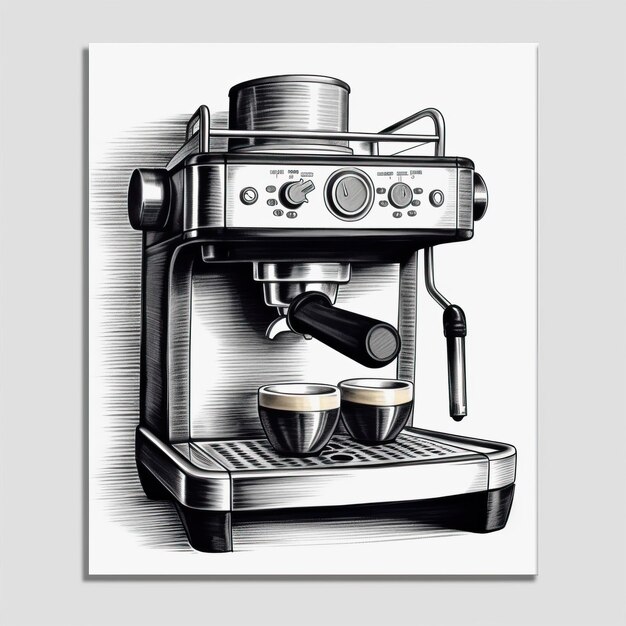 Photo coffee maker black and white art style white backgr