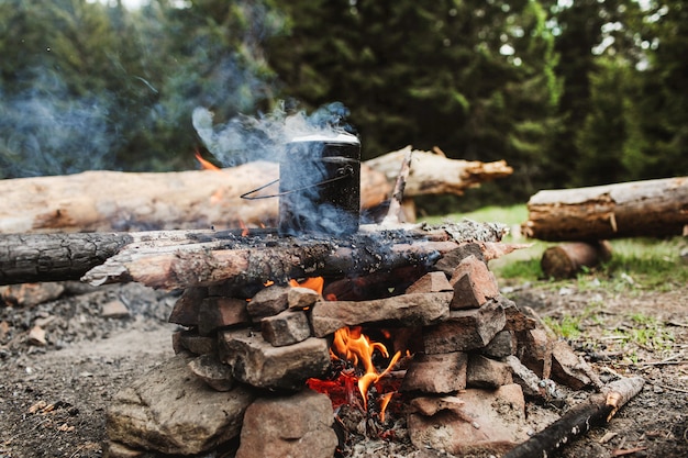 Coffee maker on fire in the mountains 