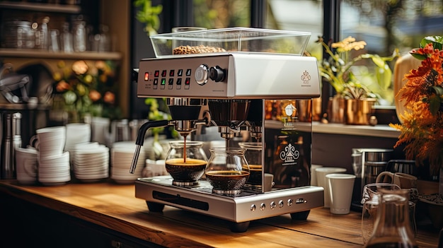 Coffee maker machine on table