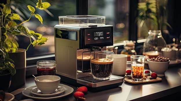 Coffee maker machine on table