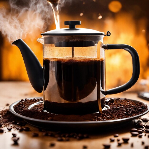 a coffee maker with a coffee pot on the table