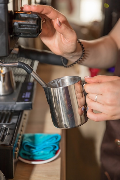 Photo coffee making process  coffee latte