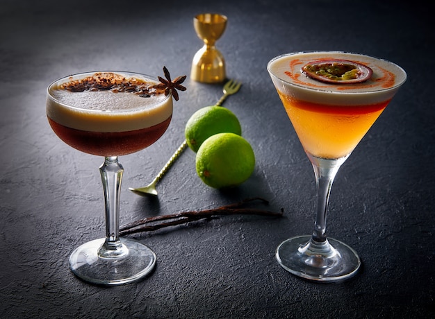 Coffee and Mango cocktails with maracuya