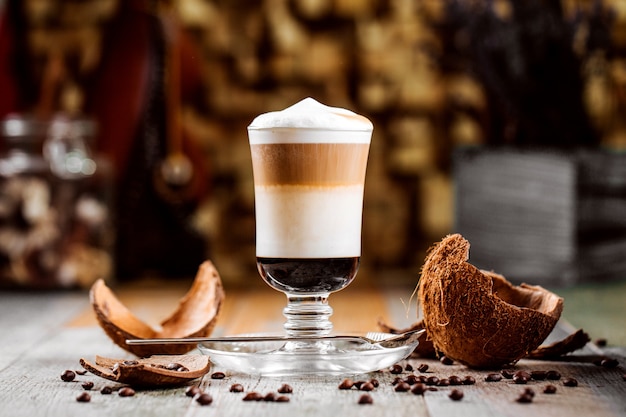 Coffee mocaccino decorated with coconut shell