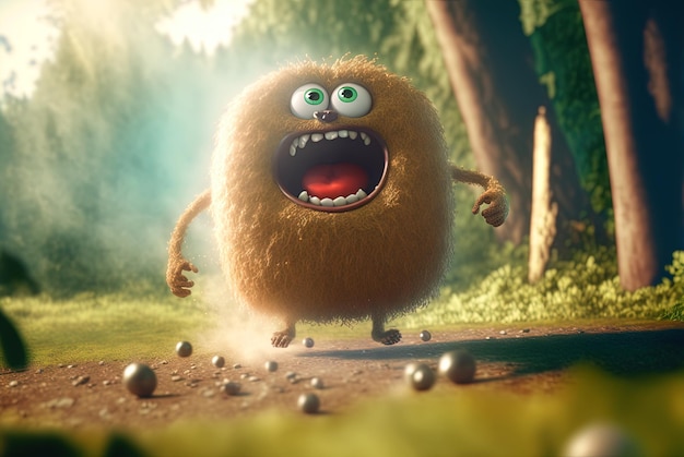 Coffee monster with crazy eyes Cute character with caffeine energy very excited Generated AI