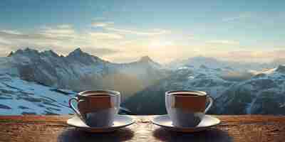 Photo coffee morning coffee bliss in nature embrace tea with view sipping serenity in mountains