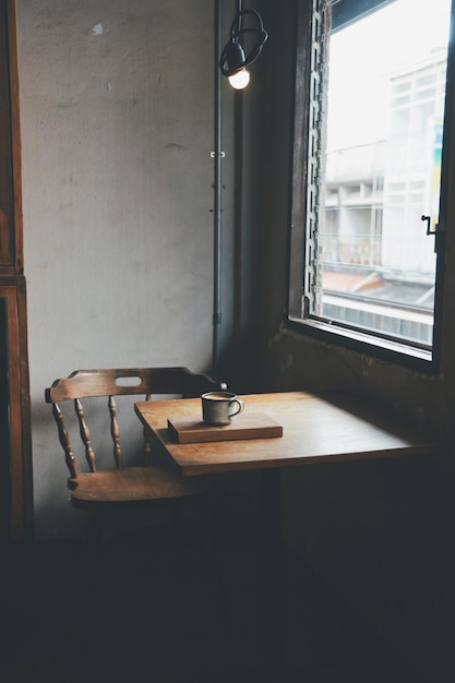 Coffee mug in cafe.