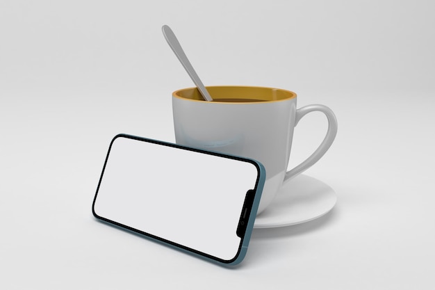 Coffee Mug Horizontal Phone Right Side In White Background