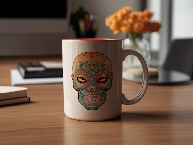 Photo coffee mug mockup on a table