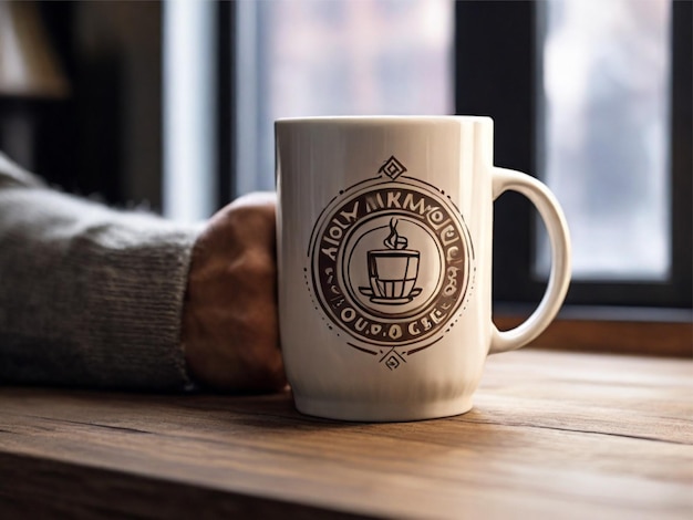 Photo coffee mug mockup on a table