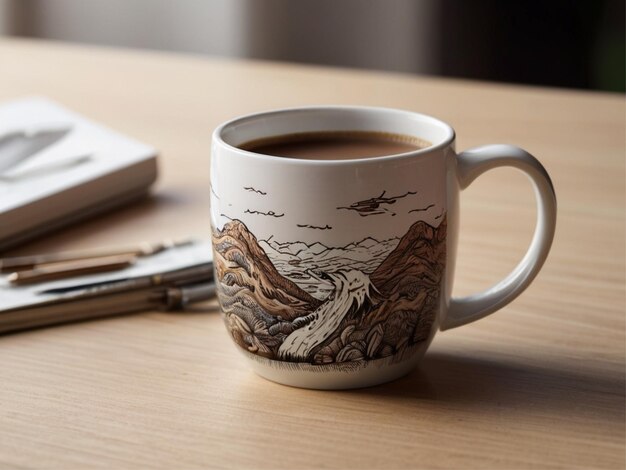 Photo coffee mug mockup on a table