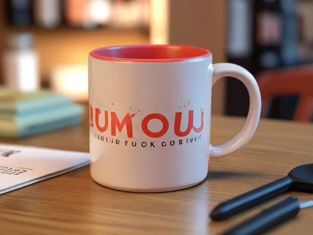 Photo coffee mug mockup on a table