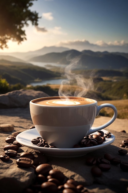 Coffee Mug in Outdoor of Mountains