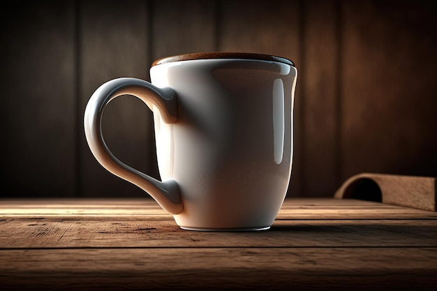 Coffee mug on top of wooden table