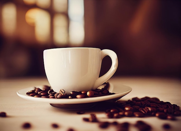 coffee mug with coffee beans photo