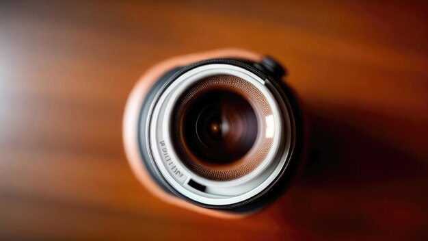 coffee mug with a lens pattern on a brown wooden backgroundrest and relaxation time concept