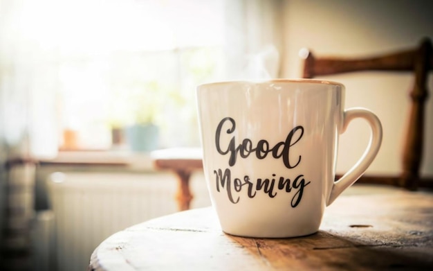 Photo a coffee mug with the text good morning