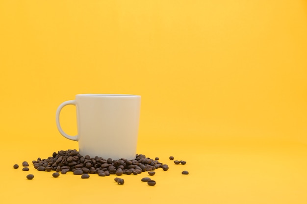 Coffee mugs and coffee beans, energy drinks