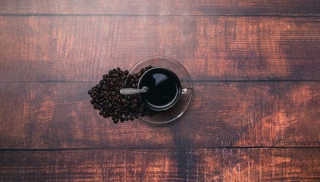 Photo coffee mugs and coffee beans provide energy