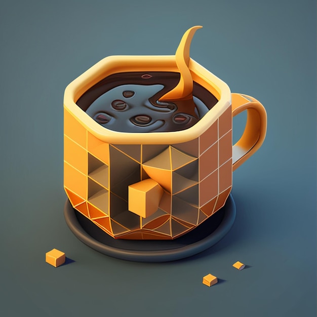 Photo coffee in an orange mug abstraction 3d