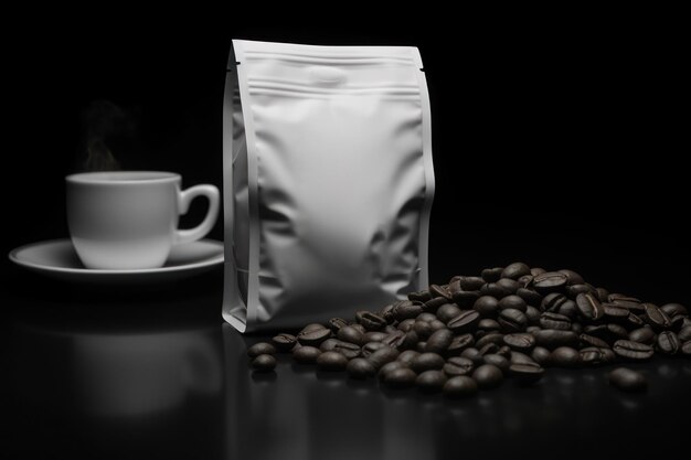 Coffee packaging in dark colorsCloseup illustration AI generated