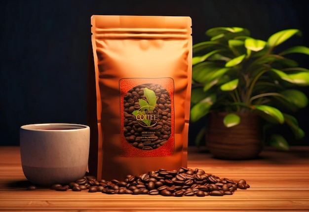 Coffee packaging mockup bag of coffee beans