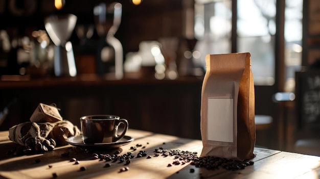 Coffee packaging on the table AI generated Image