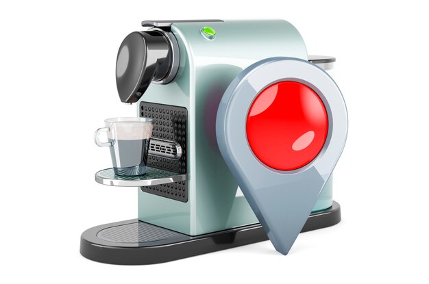 Coffee pad machine with map pointer 3D rendering