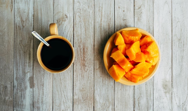 Coffee and papaya for breakfast