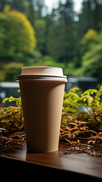 Coffee in paper cup embraced by nature's beauty A serene outdoor indulgence Vertical Mobile Wallpap