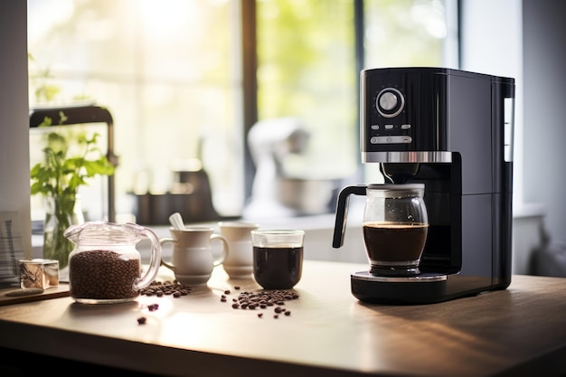 Coffee Perfection 갓 로스팅한 원두가 담긴 컵과 병이 포함된 감성이 가득한 블랙 커피 머신 Invigo