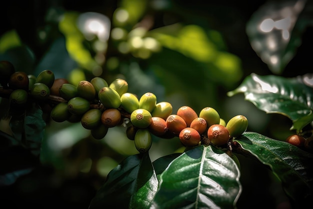Кофейный завод с зелеными листьями Генеративный AI