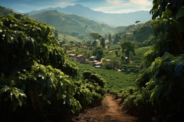 Coffee plantation sunset Seed hill Generate Ai