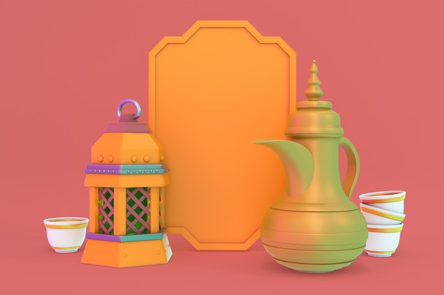 Coffee Pot and Frame Front Side In Ramadan Themed Background