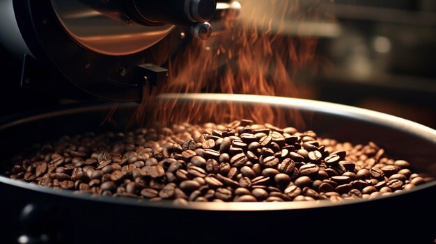 a coffee pot with coffee beans and coffee beans