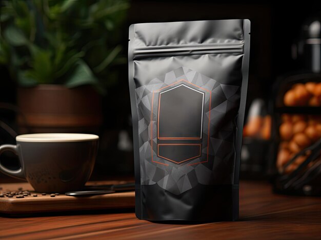 Макет пакетика для кофе в монохромной фотографии продукта